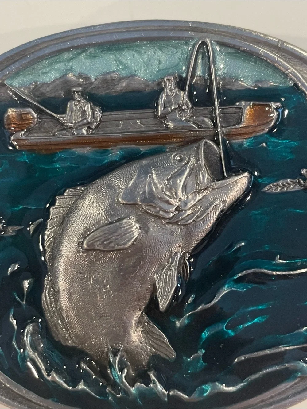 Vtg Siskiyou Bass Fishing Belt Buckle by William Oregon Pewter w/3D Enamel 1984